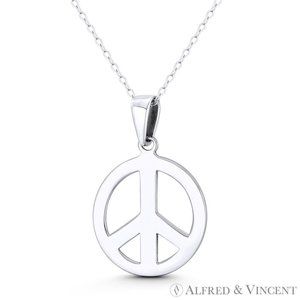 Peace Sign Symbol Cutout Hippie Charm Pendant in .925 Sterling Silver